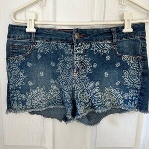 VTG CIRCO Paisley Floral Print Short Denim Blue Jean Shorts JR XL